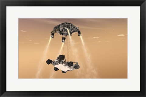 Framed Sky Crane Maneuver During the Descent of NASA&#39;s Curiosity Rover Print