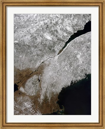 Framed Satellite view of a Frosty Landscape Across Northern New England and Eastern Canada Print