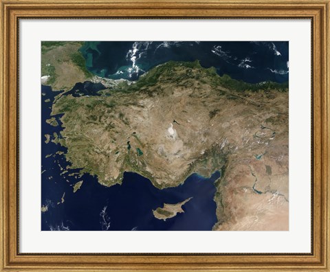 Framed Satellite View of Turkey and the Island of Cyprus Print