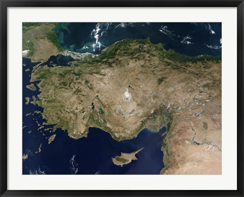 Framed Satellite View of Turkey and the Island of Cyprus Print