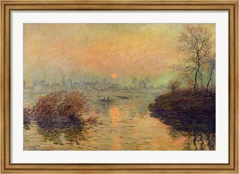 Framed Sun Setting over the Seine at Lavacourt. Winter Effect, 1880 Print