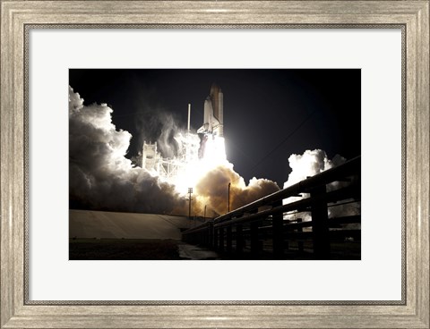 Framed Space Shuttle Endeavour lifts off into the Night Sky from Kennedy Space Center Print
