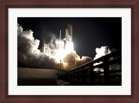 Framed Space Shuttle Endeavour lifts off into the Night Sky from Kennedy Space Center Print