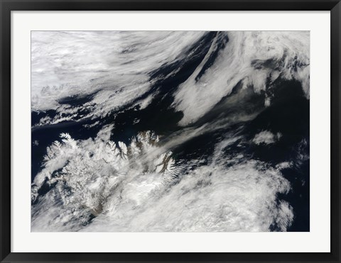 Framed Pale Gray Ash Plume Blows from the Summit of Eyjafjallajokull Volcano Print