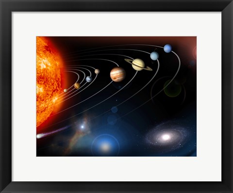 Framed Digitally Generated Image of our Solar System and Points Beyond Print