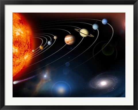 Framed Digitally Generated Image of our Solar System and Points Beyond Print