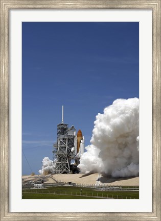 Framed Exhaust Plume Forms around the Base of Launch Pad 39A as Space Shuttle Atlantis Lifts off on the STS-132 Mission Print