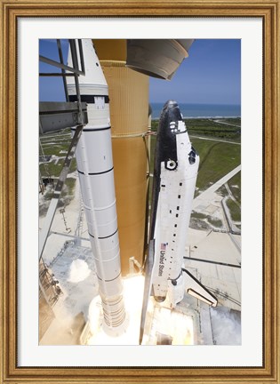 Framed Space shuttle Atlantis lifts off from Kennedy Space Center&#39;s Launch Pad Print