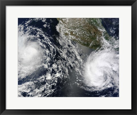 Framed Tropical Storms Blas and Celia Circulate in Close Proximity to Each other in this Satellite view Print