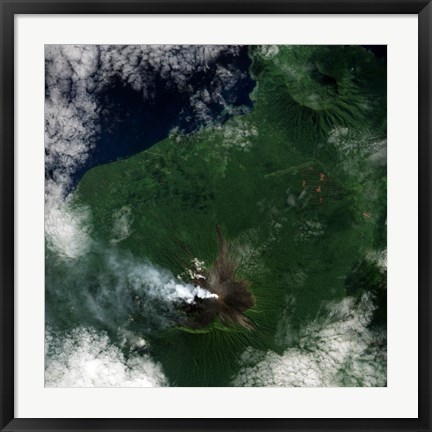 Framed Small Plume Rises from the Summit of Ulawun Volcano on Papua New Guinea&#39;s Island of New Britain Print