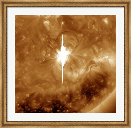 Framed Close-up view of a Massive X22 Solar Flare Erupts on the Sun Print
