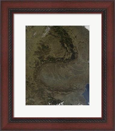 Framed Satellite view of the Carpathian Mountains in Romania Print