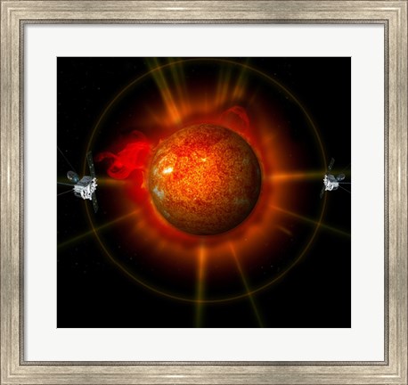 Framed artist&#39;s Concept of the STEREO spacecraft Surrounding the Sun Print