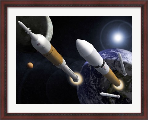 Framed Ares I Crew Launch Vehicle and the Ares V Cargo Launch Vehicle Print