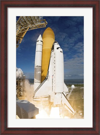 Framed Space Shuttle Atlantis Lifts off from  Space Center, Florida Print