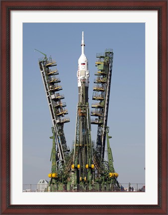 Framed Launch Scaffolding is Raised into place around the Soyuz Rocket Print