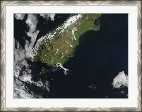Framed Satellite view of Most of the South Island of New Zealand Print