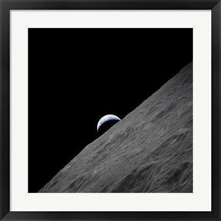 Framed crescent Earth Rises above the Lunar Horizon Print