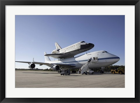 Framed Space Shuttle Endeavour Mounted on a Boeing 747 Print