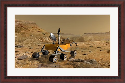 Framed Mars Science Laboratory Travels Near a Canyon on Mars Print