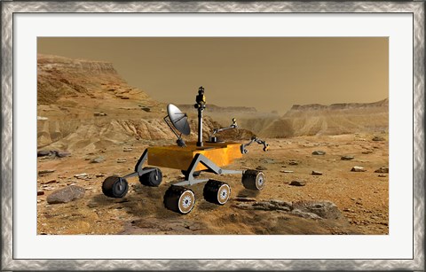 Framed Mars Science Laboratory Travels Near a Canyon on Mars Print