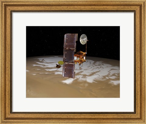 Framed Mars Odyssey Spacecraft Passes Above Mars&#39; South Pole Print