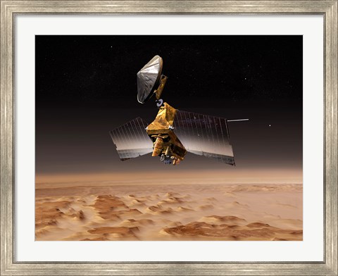 Framed Mars Reconnaissance Orbiter Passes above Planet Mars Print