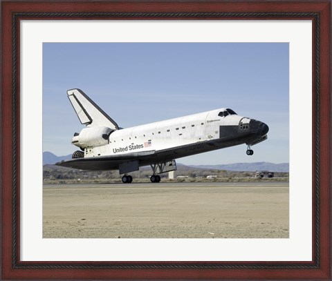 Framed Space Shuttle Endeavour&#39;s Main Landing Gear Touches Down on the Runway Print