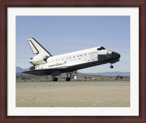 Framed Space Shuttle Endeavour&#39;s Main Landing Gear Touches Down on the Runway Print