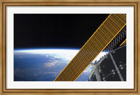 Framed Solar array Panels on the International Space Station Backdropped Against Earth&#39;s Horizon Print