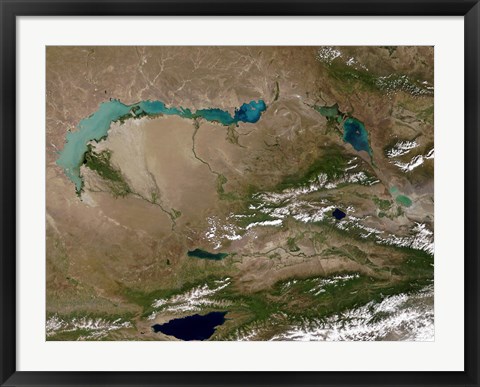 Framed Satellite view of Lake Balkhash in Eastern Kazakhstan Print