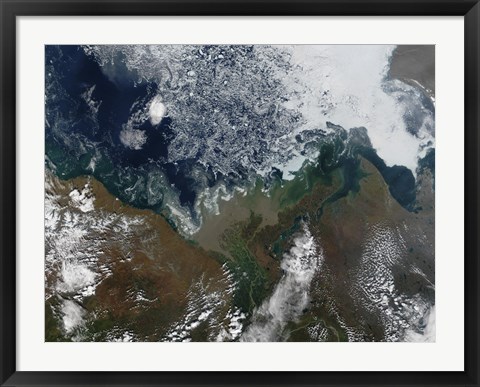 Framed Mackenzie River empties into Mackenzie Bay in Northern Canada Print