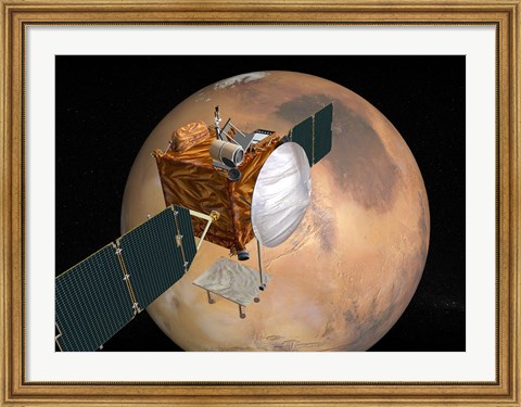 Framed Mars Telecommunications Orbiter in Flight around Mars Print