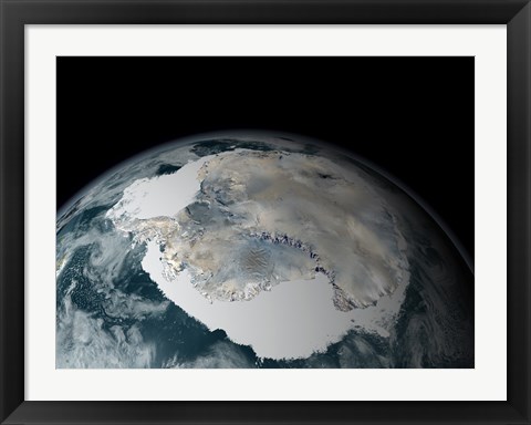 Framed Frozen Continent of Antarctica and its Surrounding Sea Ice Print