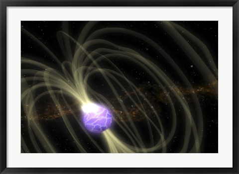 Framed Artist Conception of the SGR 1806-20 Magnetar Including Magnetic Field Lines Print