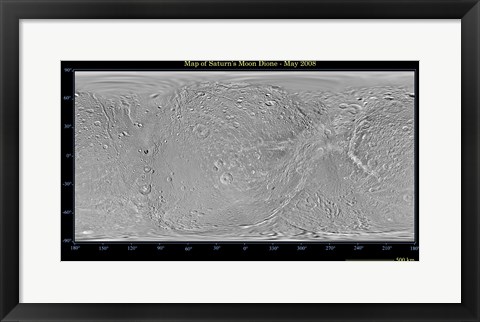 Framed Global Map of Saturn&#39;s Moon Dione Print