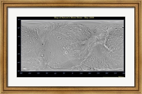 Framed Global Map of Saturn&#39;s Moon Dione Print