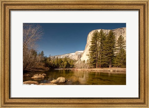 Framed El Capitan towers over Merced River, Yosemite, California Print
