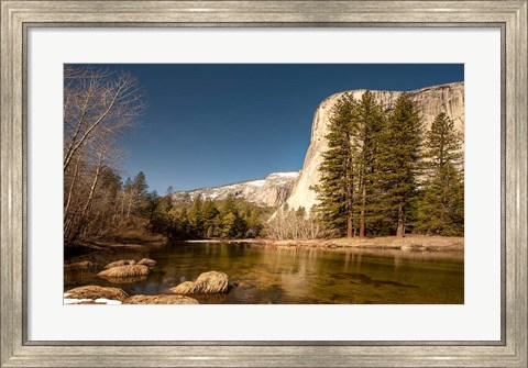 Framed El Capitan towers over Merced River, Yosemite, California Print
