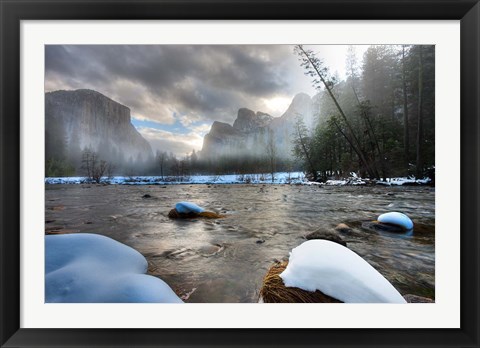 Framed Merced River, El Capitan in background, Yosemite, California Print