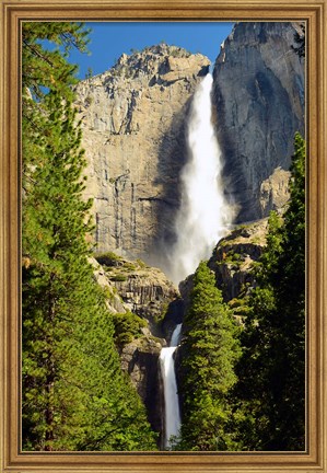 Framed Upper and Lower Yosemite Falls, Merced River, Yosemite NP, California Print