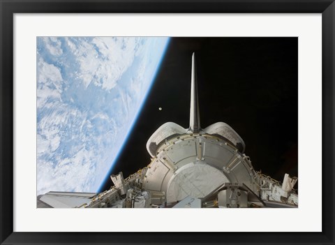Framed Space Shuttle Discovery&#39;s Payload Bay Backdropped by Earth&#39;s Horizon Print