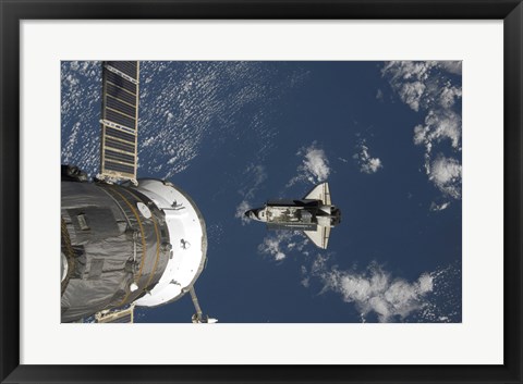 Framed Space Shuttle Endeavour, a Russian Spacecraft is Visible in the Foreground Print