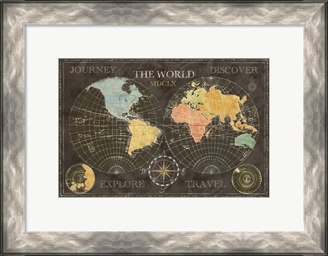 Framed Old World Journey Map Black Print