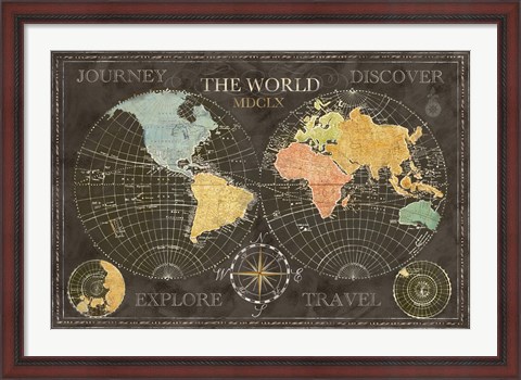 Framed Old World Journey Map Black Print