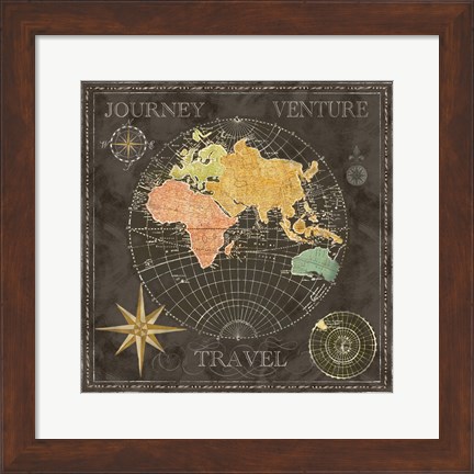 Framed Old World Journey Map Black II Print