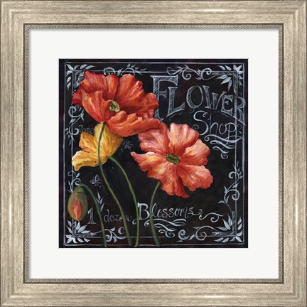 Framed Flowers in Bloom Chalkboard I Print