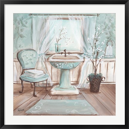 Framed Aqua Blossom Bath I Print