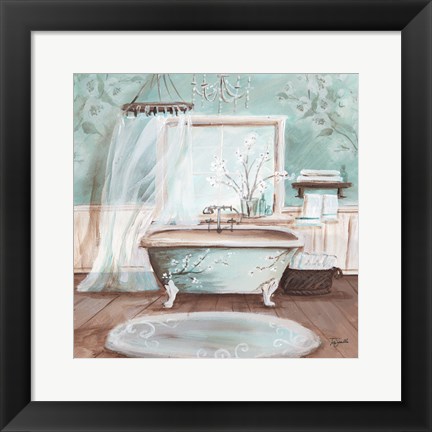 Framed Aqua Blossom Bath II Print