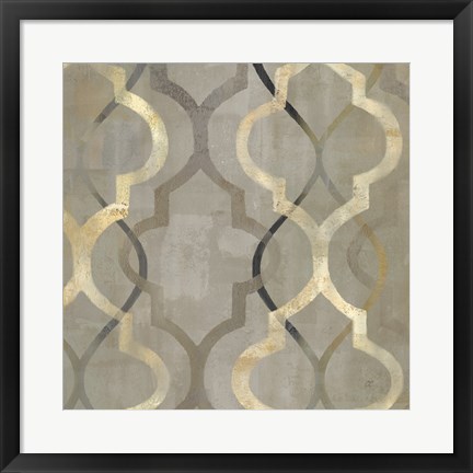 Framed Abstract Waves Black/Gold Tiles III Print